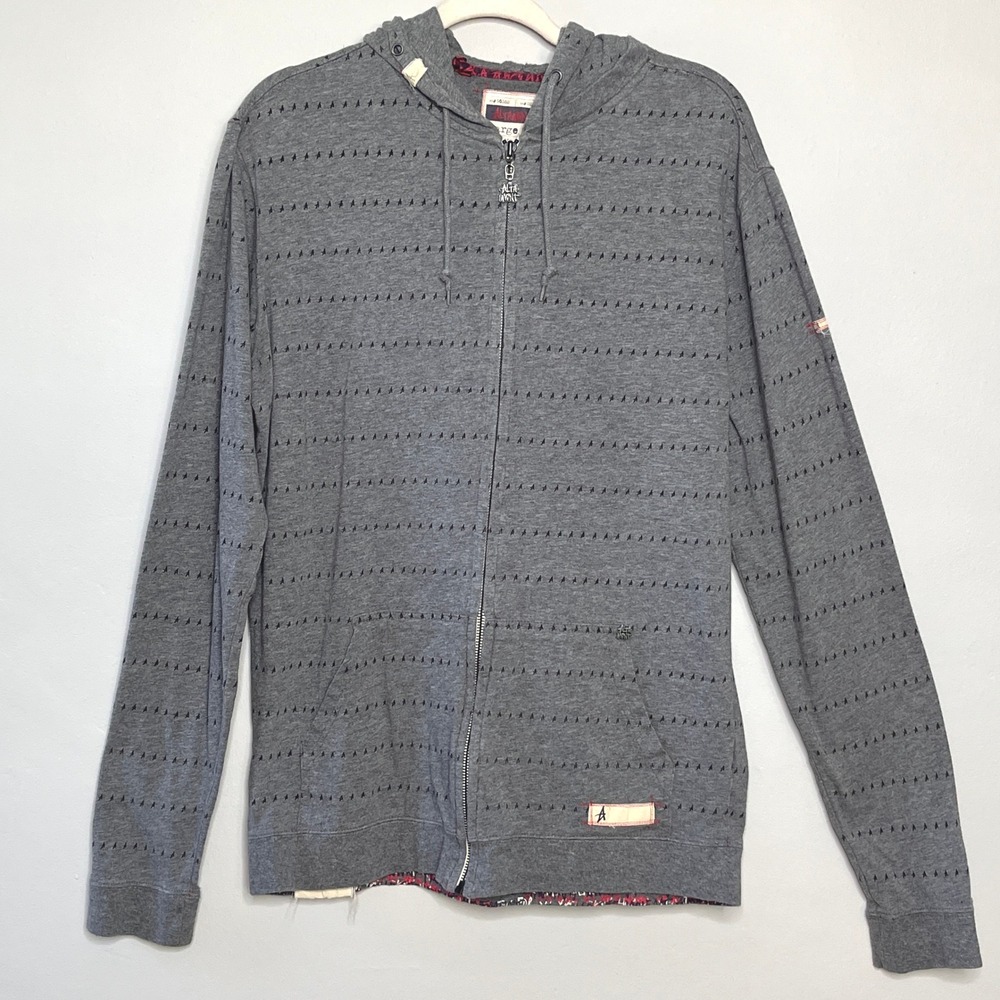 Altamont Mens L Gray Full‎ Zip Hoodie Sweatshirt "A" AOP Alternative Grunge Y2K